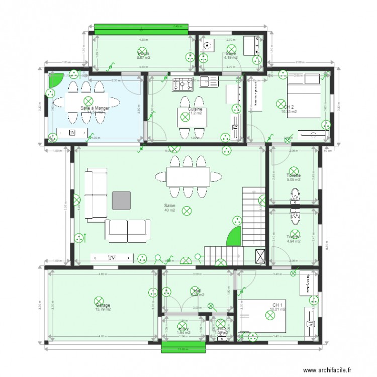 duplex. Plan de 13 pièces et 126 m2