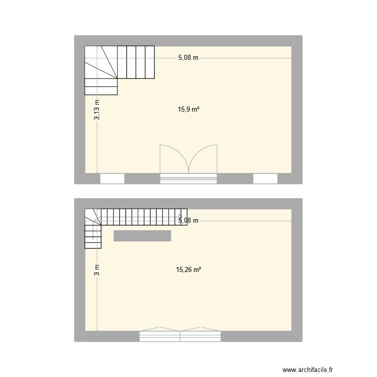 Atelier. Plan de 2 pièces et 31 m2