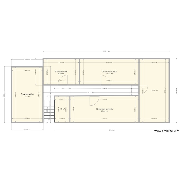 Extension étage avec agrandissement sdb. Plan de 0 pièce et 0 m2