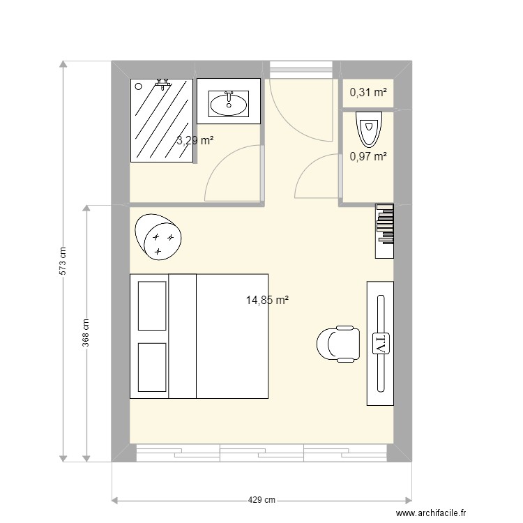 Chambre d'hotel. Plan de 0 pièce et 0 m2