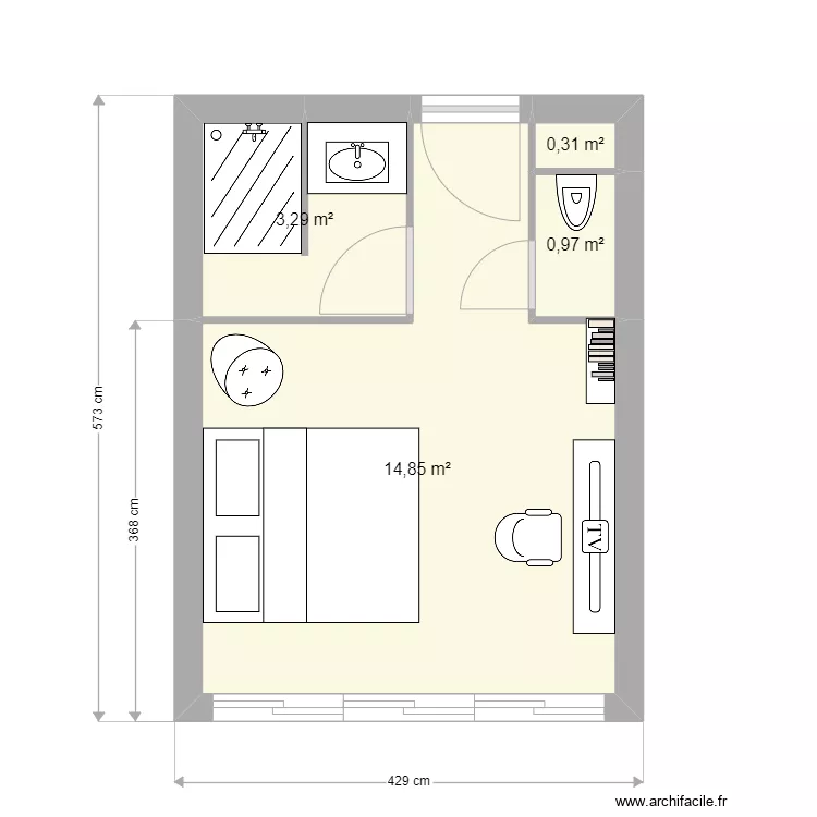 Chambre d'hotel. Plan de 