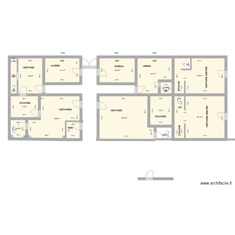 VESTIAIRES FOOTBALL DOULLENS. Plan de 13 pièces et 160 m2