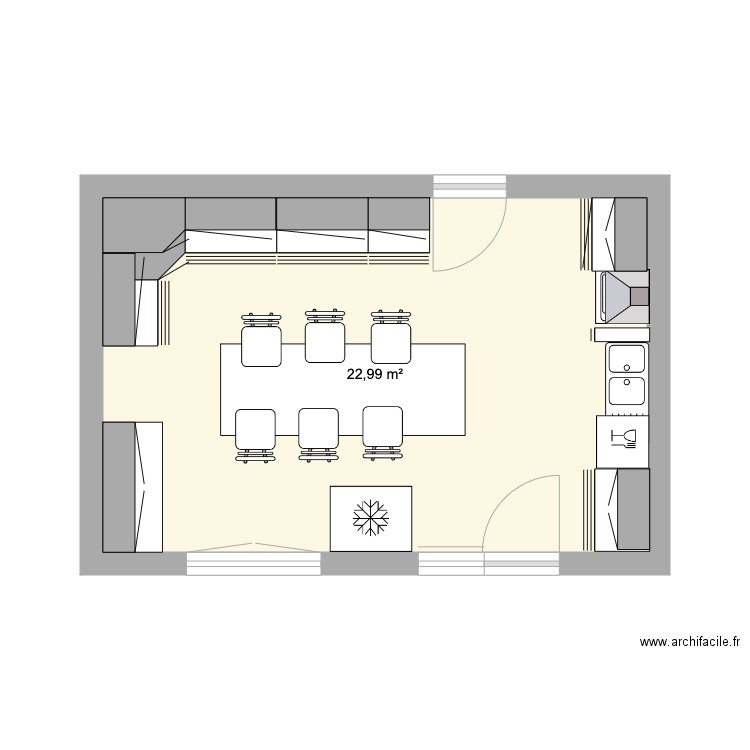 Cuisine. Plan de 1 pièce et 23 m2