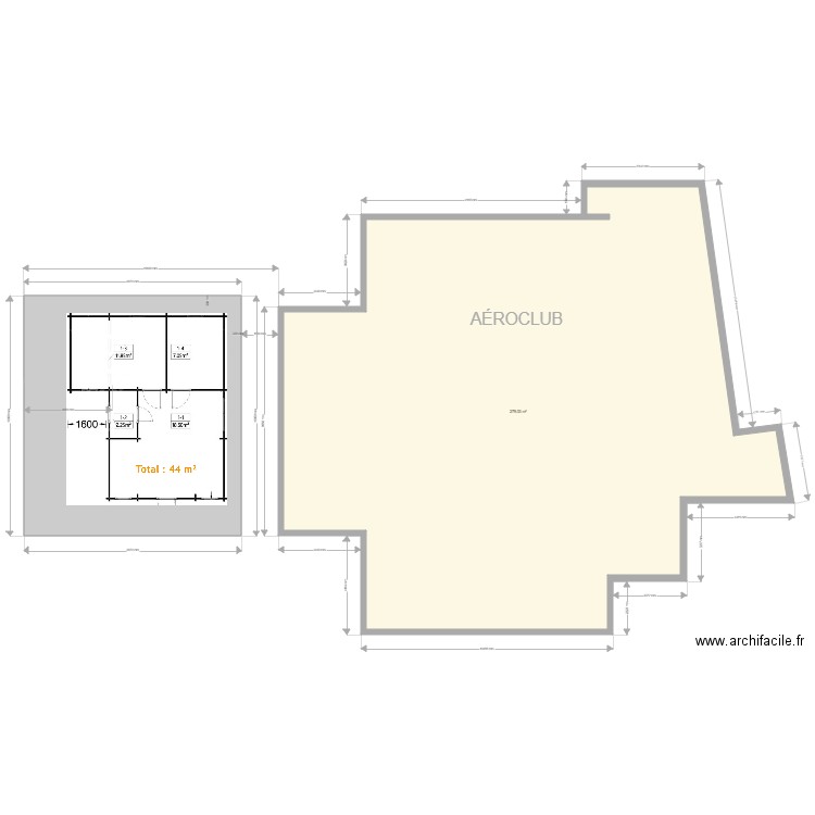 Bureau Aair parachutisme 2023-2. Plan de 2 pièces et 369 m2