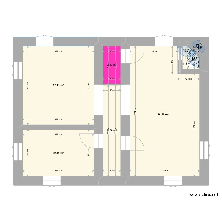 plan RDC WC fond droite. Plan de 7 pièces et 62 m2