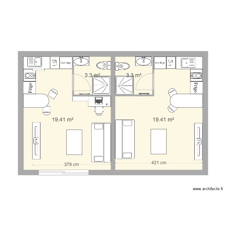 appart etudiant deux tailles. Plan de 0 pièce et 0 m2