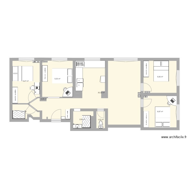 Coloc 44 ave Leon Blum bis. Plan de 12 pièces et 79 m2