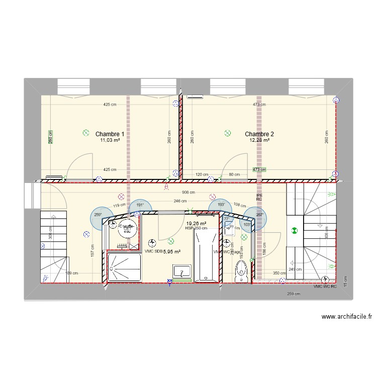 République étage distribution électricité projet 2 CET dans local technique SDB. Plan de 0 pièce et 0 m2