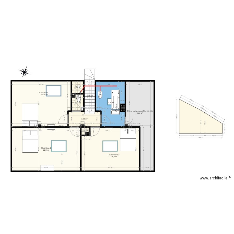Plan étage - plan permis V2. Plan de 16 pièces et 95 m2
