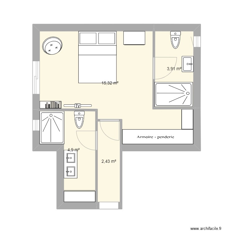 mimie étage. Plan de 4 pièces et 27 m2