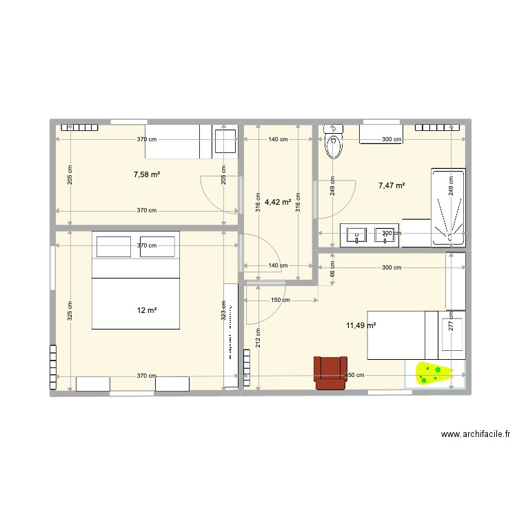 Etage 1. Plan de 5 pièces et 43 m2