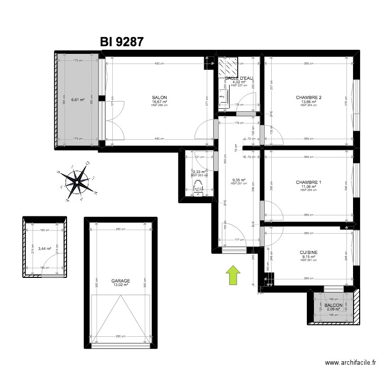 BI 9287. Plan de 11 pièces et 91 m2