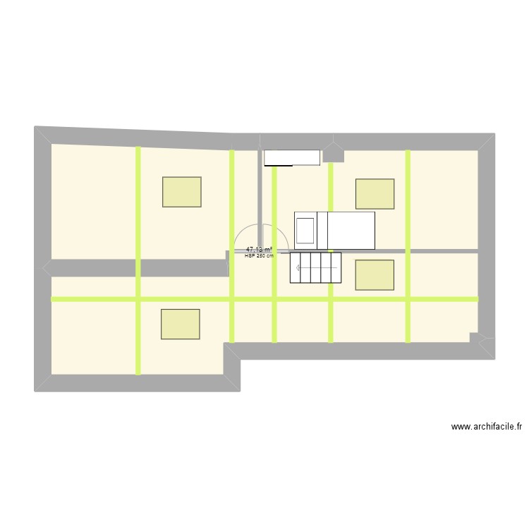 gatou  projet réaménagement 2 pieces combles . Plan de 1 pièce et 47 m2