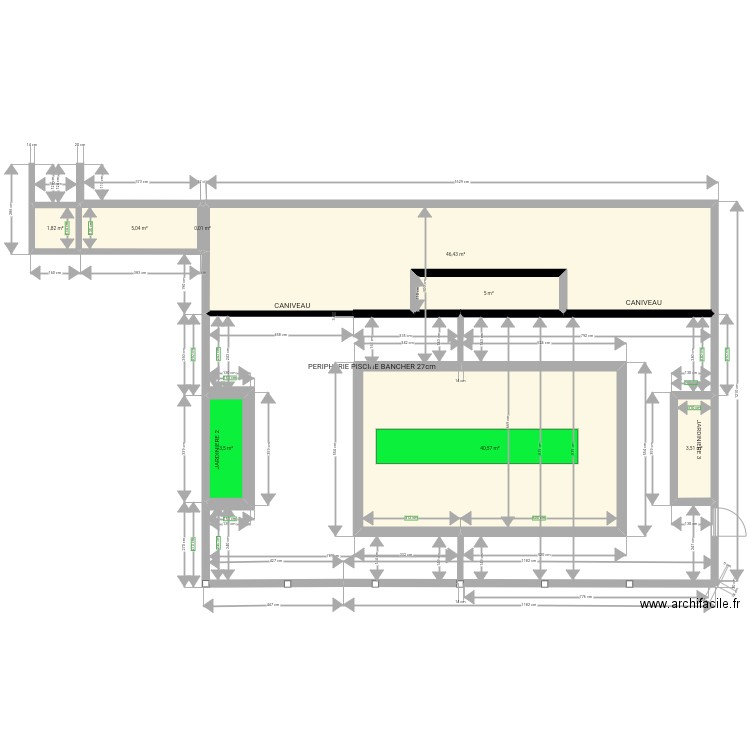 PISCINE aménagement . Plan de 8 pièces et 106 m2