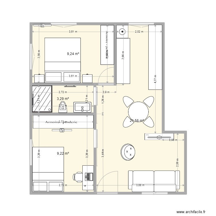 momo n°3. Plan de 4 pièces et 43 m2