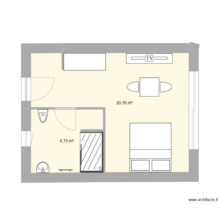 Annexe Location abnb V2. Plan de 2 pièces et 27 m2