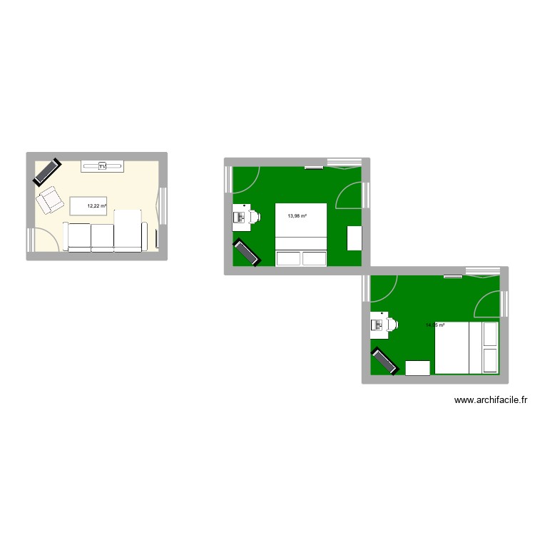 Chambre et salon. Plan de 0 pièce et 0 m2