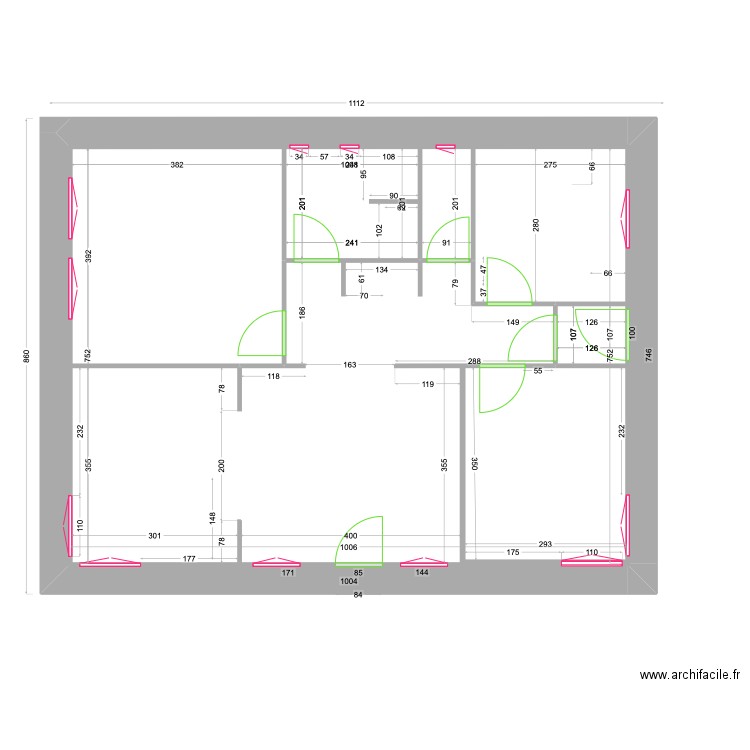 plan-total-murs. Plan de 6 pièces et 106 m2