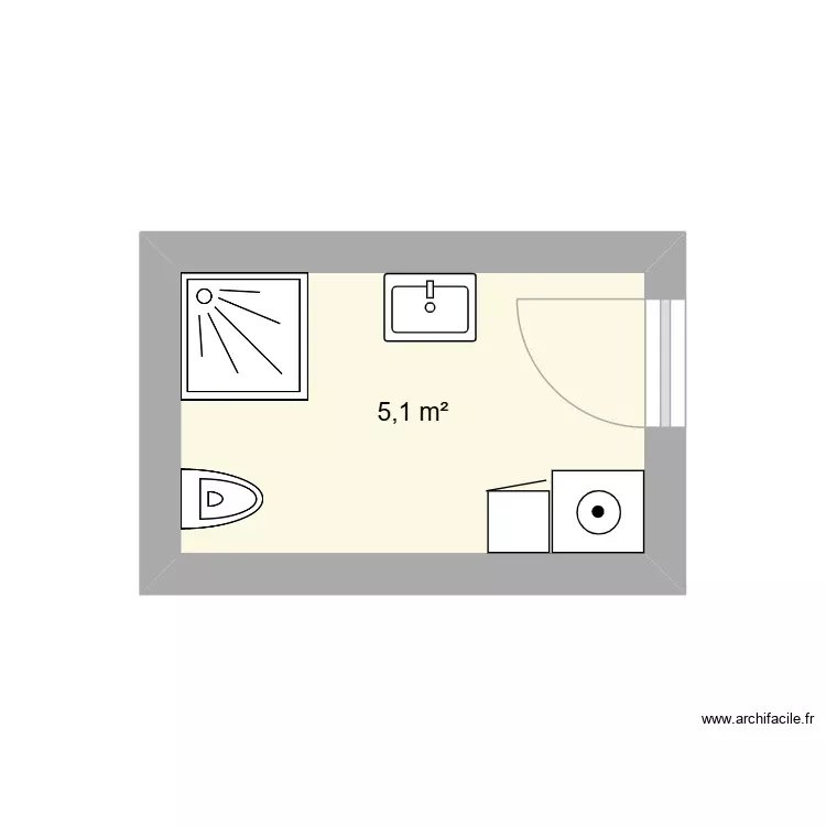SDB. Plan de 1 Pièce et 5 m²
