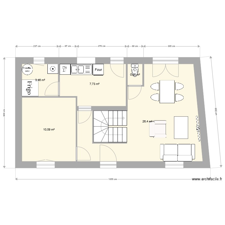 Pam rdc V2. Plan de 5 pièces et 49 m2