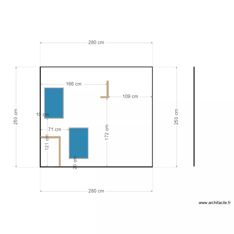 niches chambre et centre projection. Plan de 