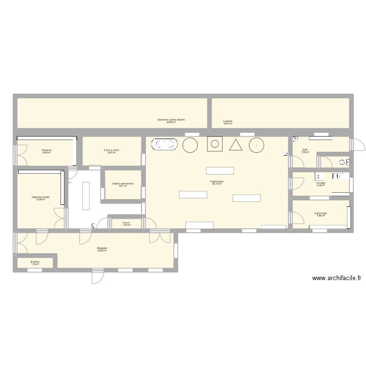 plan fromagerie. Plan de 13 pièces et 187 m2