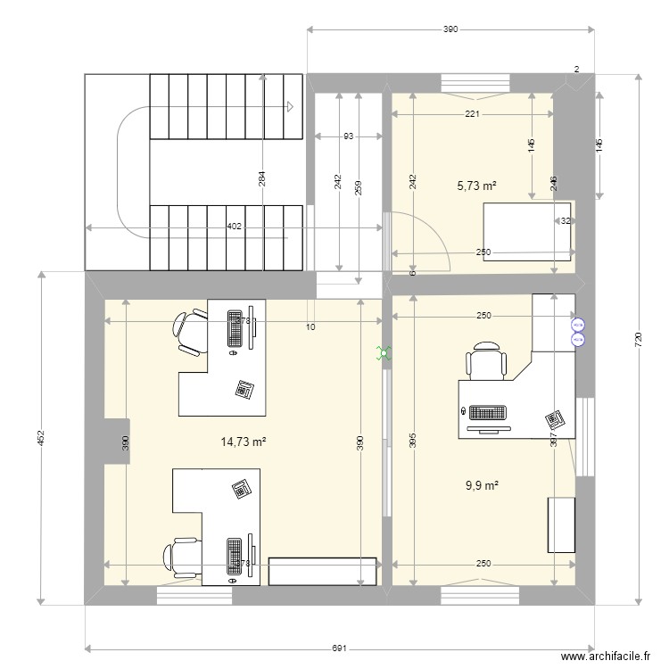 Bureau PAT. Plan de 3 pièces et 30 m2