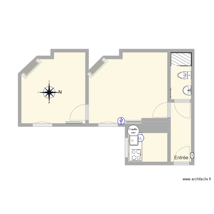 Cardinet 54 B 4ème. Plan de 5 pièces et 33 m2