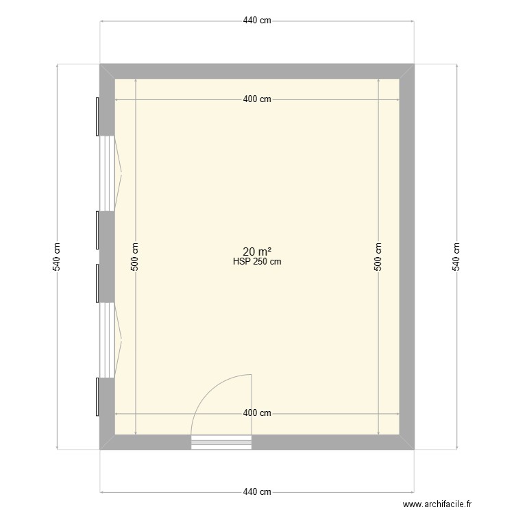 Dépendance avant travaux. Plan de 1 pièce et 20 m2