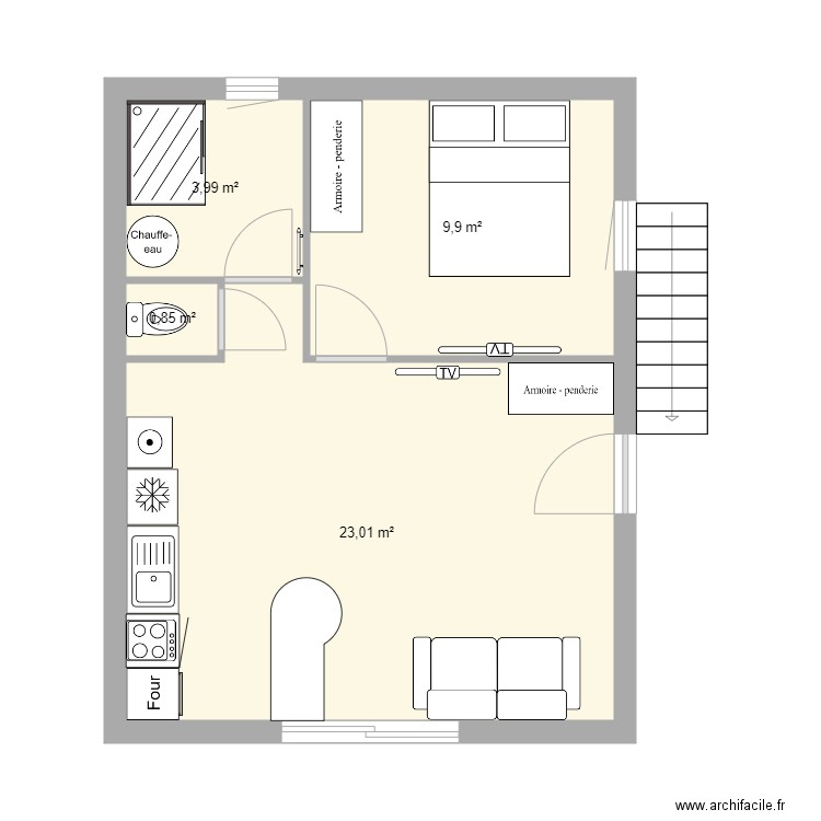 plan T2 maison. Plan de 4 pièces et 38 m2