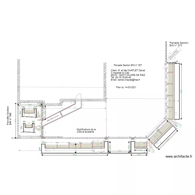 Cl&ocirc;tures existantes modifi&eacute;e. Plan de 