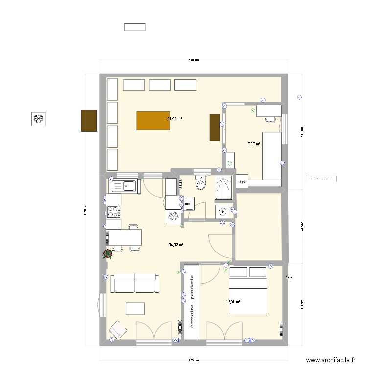 ivis v1 original. Plan de 4 pièces et 77 m2