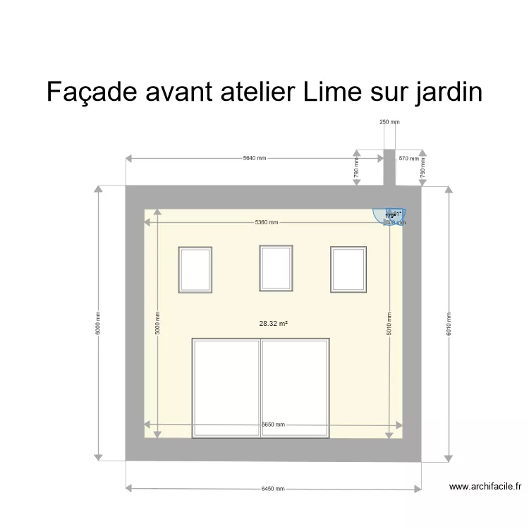 atelier Lime fa&ccedil;ace avant sur jardin. Plan de 