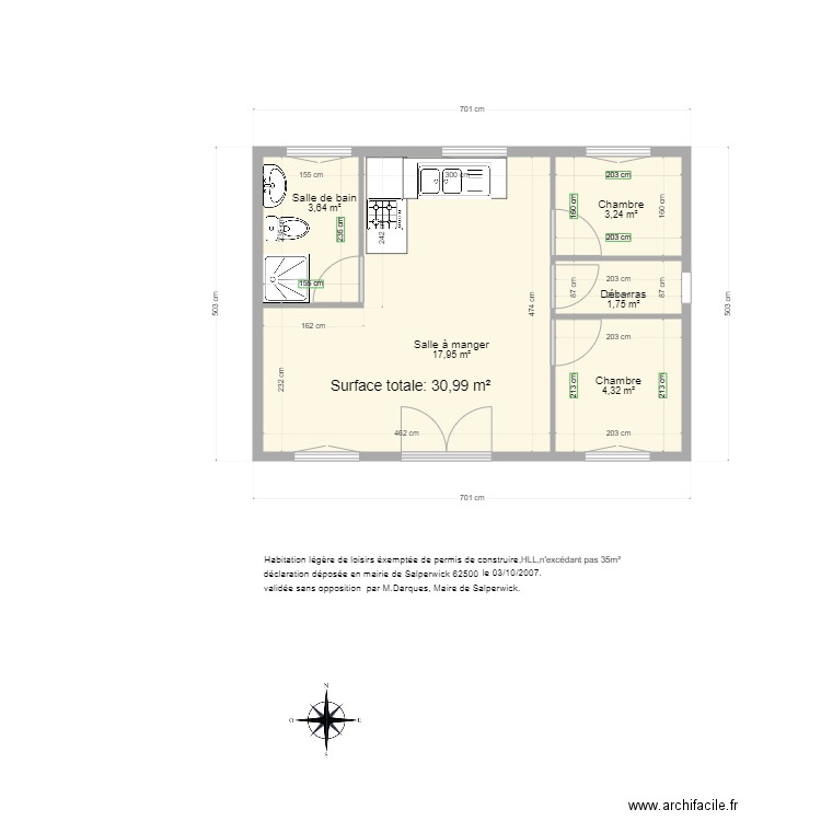 Chalet Salperwick. Plan de 5 pièces et 31 m2