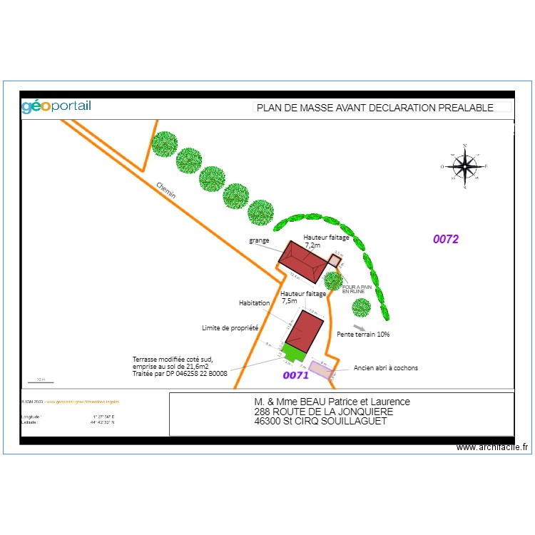 PLAN DE MASSE AVANT DECLARATION PREALABLE. Plan de 0 pièce et 0 m2