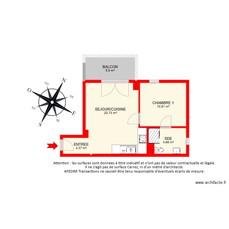 BI7041 PASCAL. Plan de 6 pièces et 45 m2