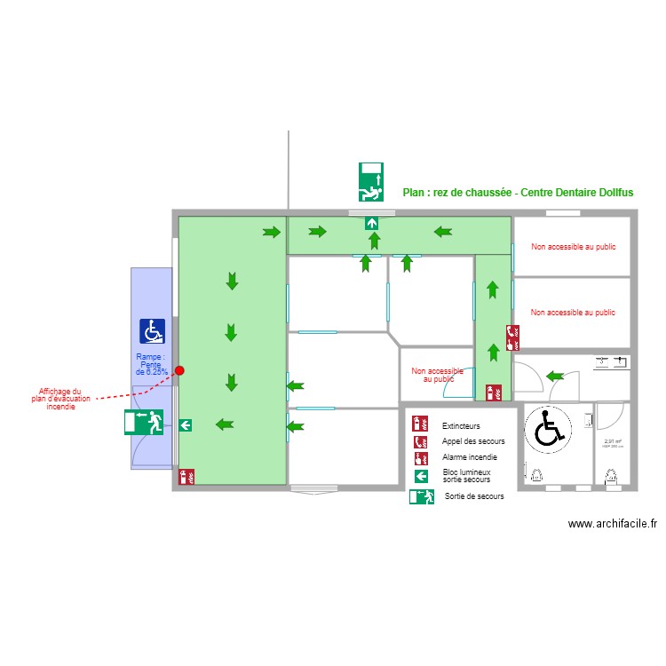 plan incendie. Plan de 6 pièces et 38 m2