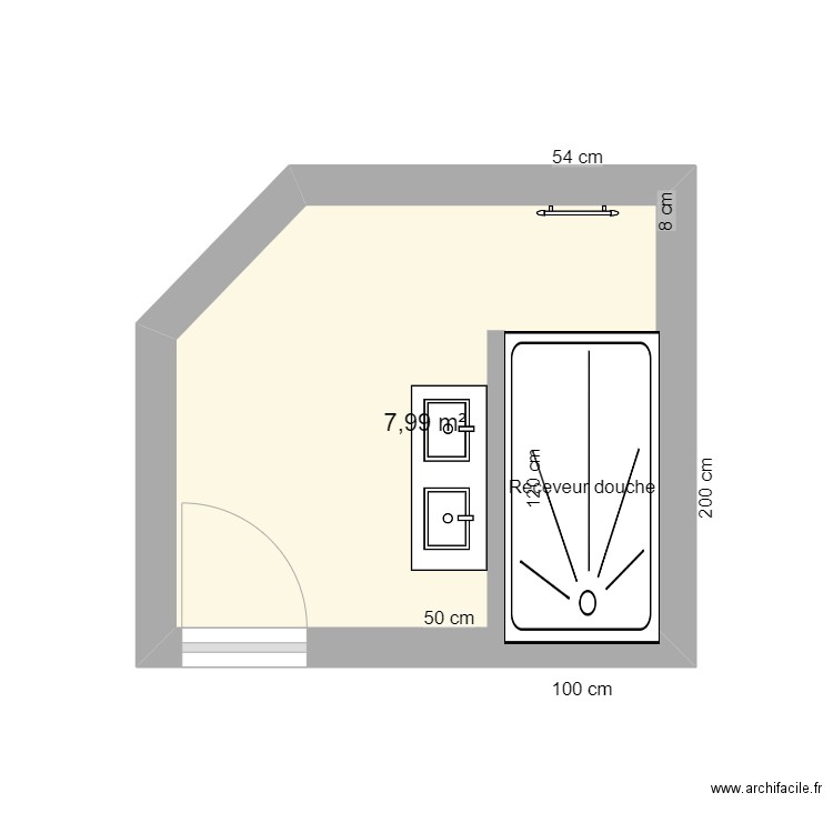 salle de bain. Plan de 1 pièce et 8 m2