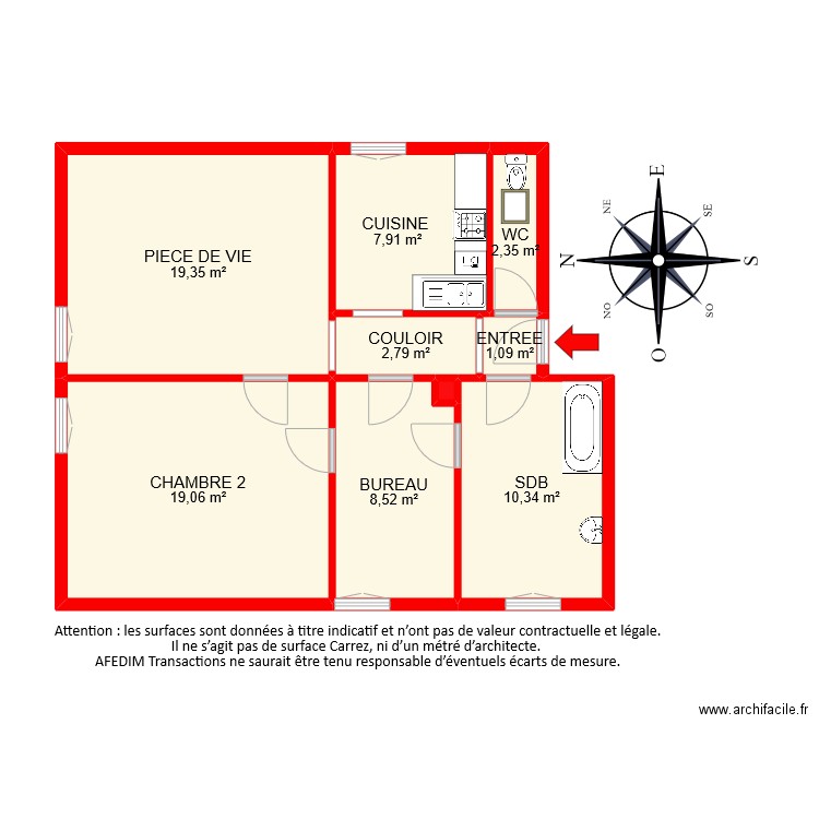 BI9655. Plan de 9 pièces et 72 m2