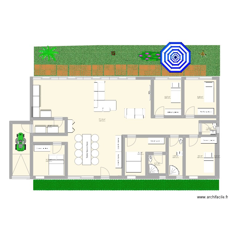 plein pied4. Plan de 12 pièces et 142 m2