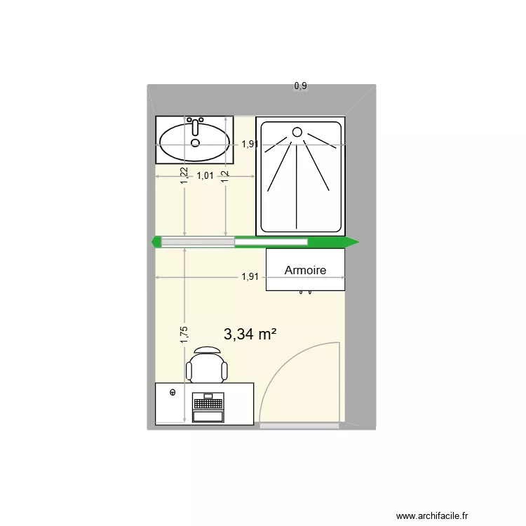 SDB MARGAUX BUREAU. Plan de 2 Pièces et 6 m²