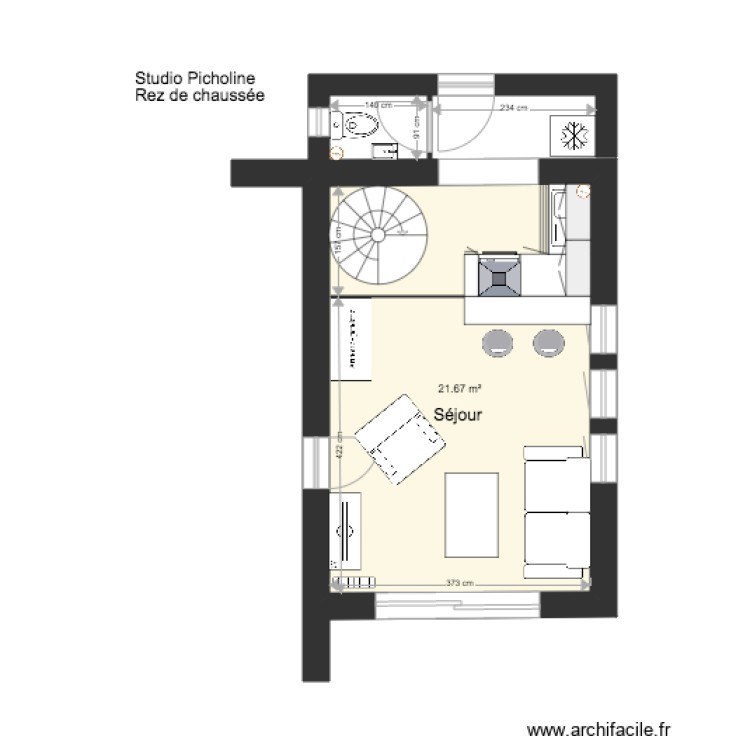 Studio Picholine Rez de chauss&eacute;e  Projet 4 PC 4 bis 3. Plan de 0 pièce et 0 m2