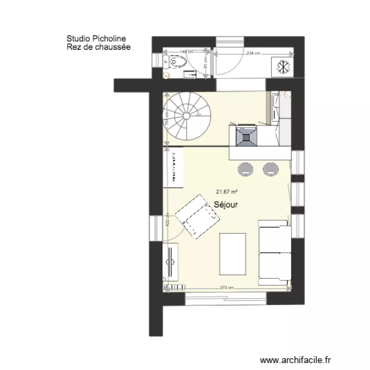Studio Picholine Rez de chauss&eacute;e  Projet 4 PC 4 bis 3. Plan de 