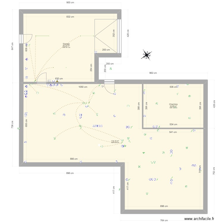 2022 02 07 Implantation électrique DECAYEUX bis. Plan de 3 pièces et 184 m2