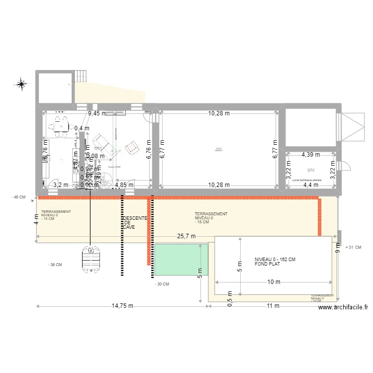 PLAN  de terrassement CHARGE. Plan de 12 pièces et 410 m2