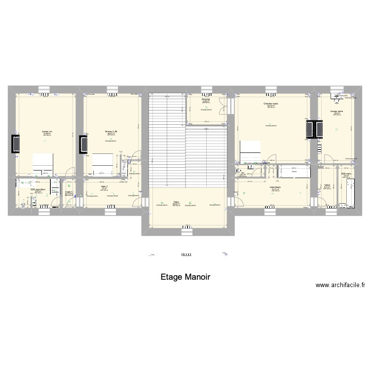 Bois Adam. Plan de 13 pièces et 275 m2