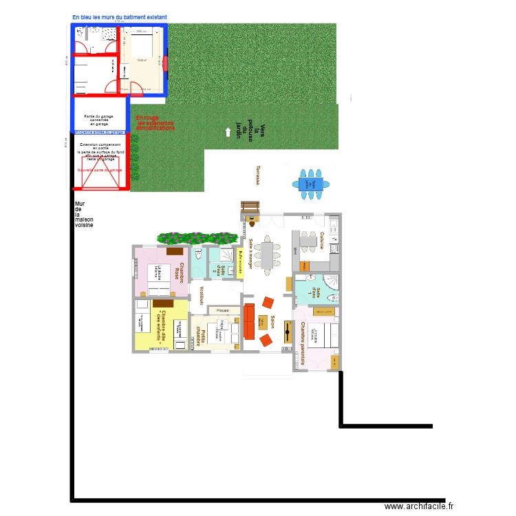 garage x de vie extension 2. Plan de 0 pièce et 0 m2