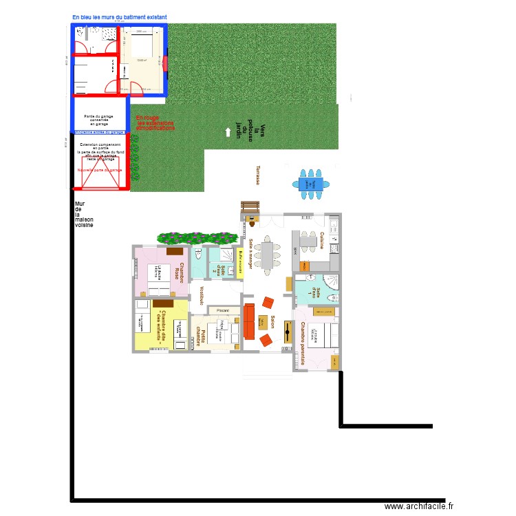 garage x de vie extension 2. Plan de 1 pièce et 13 m2