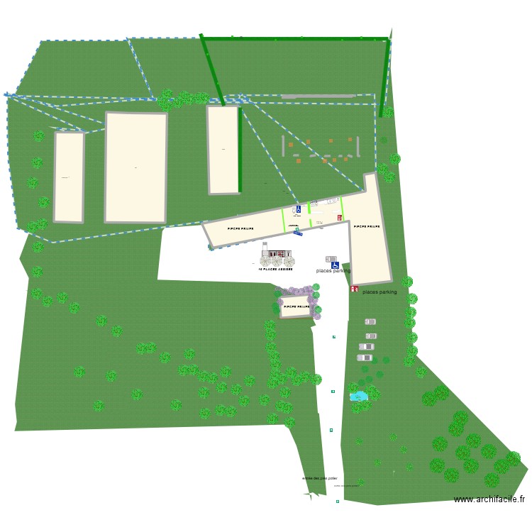dessin plan de masse. Plan de 5 pièces et 1319 m2