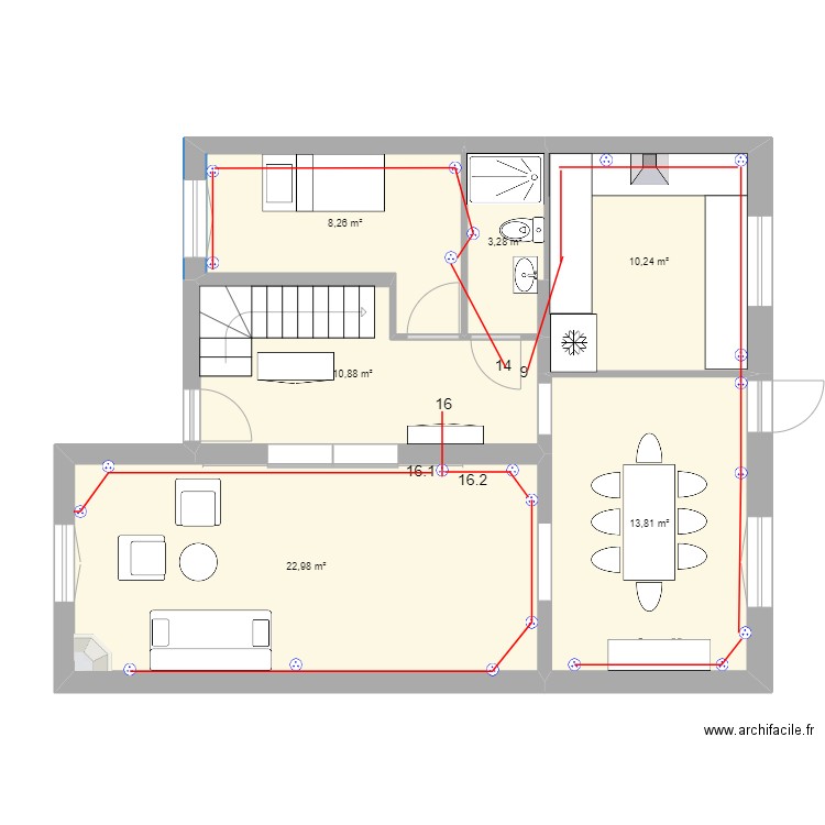 Sèvres 57 RdC Prise. Plan de 6 pièces et 69 m2